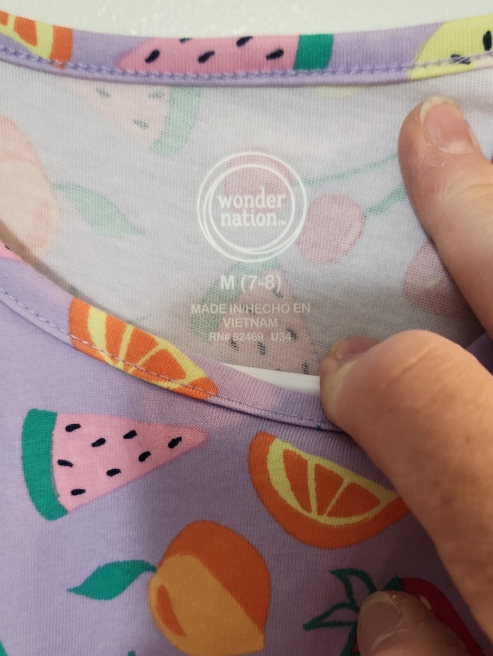 Wonder Nation Lavender Dress with Colorful Fruit  Sz 7-8. It Has Pockets !